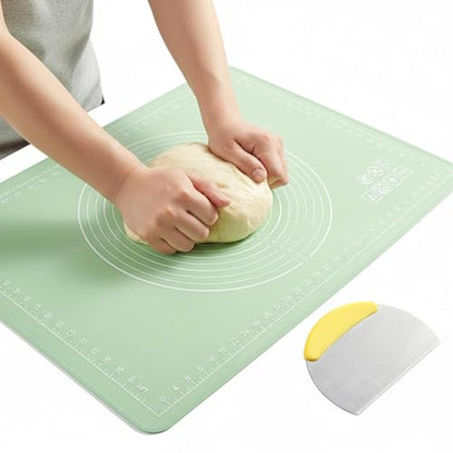 Silicone Baking Mat, 28" x 20", Extra Thick Non Slip Pastry Mat with Measurements, Food Grade Dough Rolling Mat with Raised Edge and Scraper for Bread Pizza