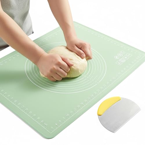 Silicone Baking Mat, 28" x 20", Extra Thick Non Slip Pastry Mat with Measurements, Food Grade Dough Rolling Mat with Raised Edge and Scraper for Bread Pizza