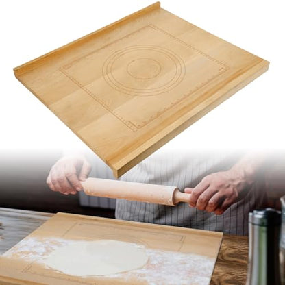 SoeKoa Reversible Wood Pastry Board, 20"X24" Kneading Board, Pastry Board With Edge Blocking, Pasta Board Wood with Engraved Ruler for Counter Top Kitchen