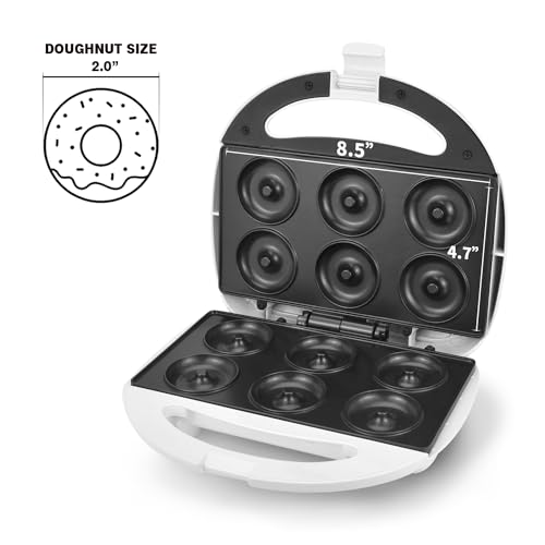 DSP Mini Donut Maker - Non-Stick, Cool Touch Electric Doughnut Machine for Mini Donuts - Perfect for Breakfast, Snacks & Desserts (White, 6 Donuts)