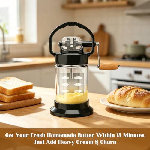 Upgraded 1L Manual Butter Churner with Non-Slip Base & Finger-Safe Handle