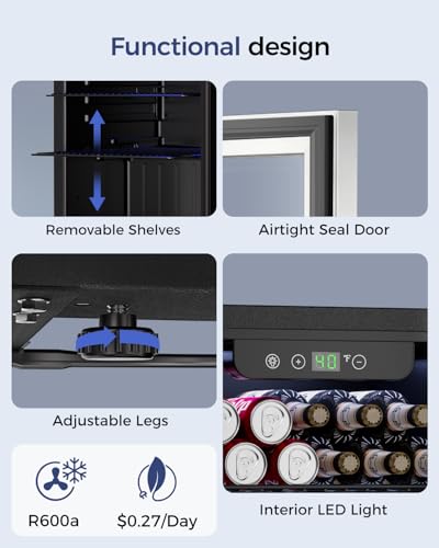 Feelfunn 68 Can Beverage Refrigerator, 1.7CuFt Mini Fridge with Glass Door