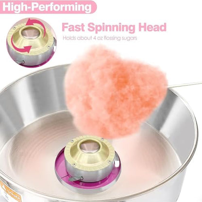 Commercial Cotton Candy Machine - Heavy Duty Candy Floss Maker with 1080W Power, 2.2L Bowl, and 3 Speed Settings, Perfect for Parties, Events, and Business Use (Pink)