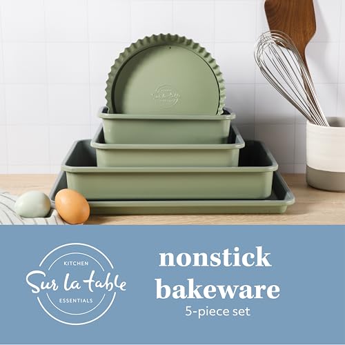 Sur La Table Kitchen Essential Carbon Steel Baking Pans Bakeware Set W/Premium PFOA, PFAS, PTFE Free Grey Non stick - Juniper Green Exterior