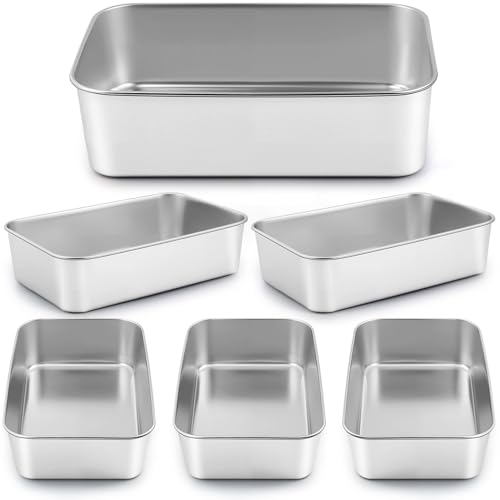 Enjamyo 6 Pack Loaf Pans, 9 x 6 Inch Loaf Pans Set, Stainless Steel Baking Bread Pans for Homemade Meatloaf Cake Brownies Lasagna, Oven & Dishwasher Safe(Silver)