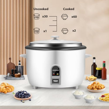 MOOSUM Commercial Rice Cooker, Large Capacity 30-Cup (UnCooked), 60-Cup (Cooked) with One Touch Operation and 12-Hour Keep Warm, Easy to Use and clean, 1600W, White