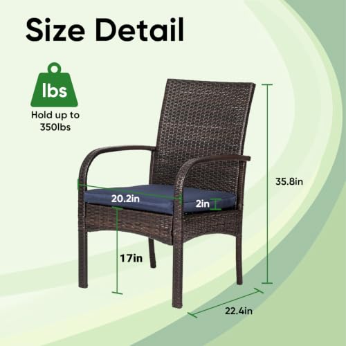 SAILARY Outdoor Wicker Patio Dining Chairs with Padded Cushions Set of 4: Porch Rattan Chairs Club Chairs with High Back and Deep Seating 350lbs, Brown