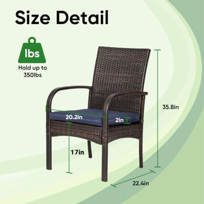 SAILARY Outdoor Wicker Patio Dining Chairs with Padded Cushions Set of 4: Porch Rattan Chairs Club Chairs with High Back and Deep Seating 350lbs, Brown