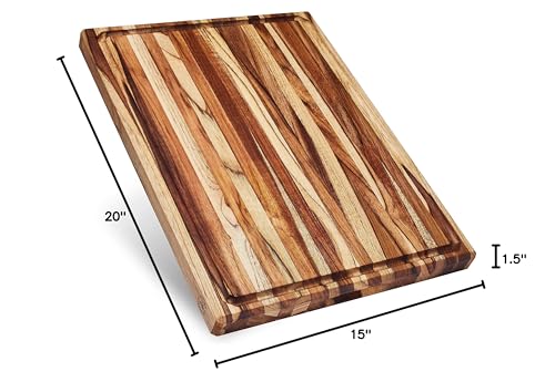 Sonder Los Angeles, XL Thick Teak Wood Cutting Board for Kitchen with Juice Groove, Sorting Compartments, Charcuterie Cheese Board 20x15x1.5 in (Gift Box Included)