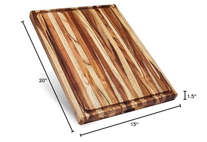 Sonder Los Angeles, XL Thick Teak Wood Cutting Board for Kitchen with Juice Groove, Sorting Compartments, Charcuterie Cheese Board 20x15x1.5 in (Gift Box Included)
