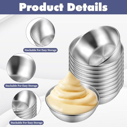 Exclaith 16 Pack Small Stainless Steel Bowl Sauce Dishes 3.5 inch Round Seasoning Dishes Small Sushi Dipping Bowls for Prep Appetizer Plates Set for Kitchen, Reusable and Dishwasher Safe