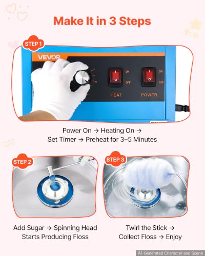 VEVOR Commercial Cotton Candy Machine, 1000W Electric Candy Floss Maker