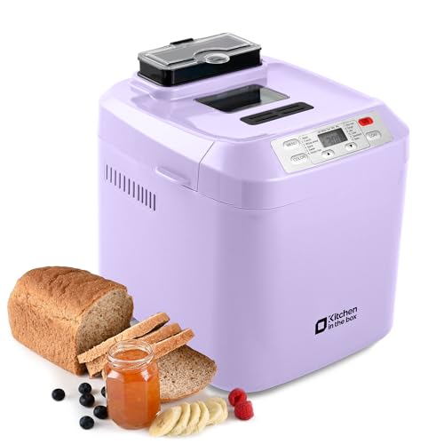 Kitchen in the Box 2lb Bread Maker with Auto Fruit Nut Dispenser, 12-in-1 Gluten-Free Bread Machine, 13H Delay Timer, Nonstick Pan, Keep Warm (purple)