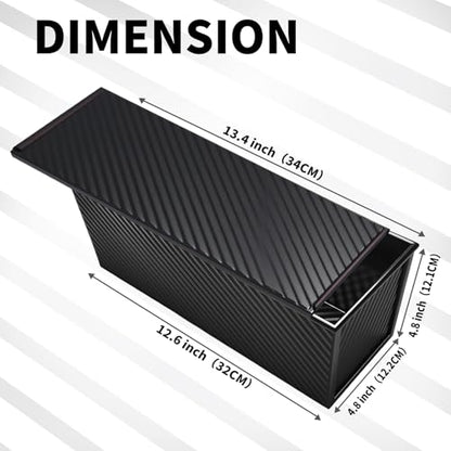 Shinsin Pullman Loaf Pan with Lid 13x4, 2.2 lb Dough Capacity Bread Loaf Pan, PFTE and PFOA-Free, Healthy Baking for Homemade Sourdough & Sandwich Bread, Nonstick & Easy Clean (Black)