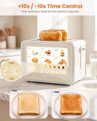 Keenstone 2 Slice Toaster, Smart Touch Screen Cream Toaster with Wide Slot