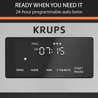 KRUPS Simply Brew: Stainless Steel and Glass Carafe 12 Cup Drip Coffee Maker, Programmable with Digital Display, Dishwasher Safe, Drip Free Coffee Machine, Black and Silver