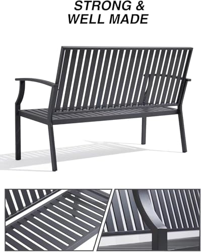 Eongdn 52" Outdoor Garden Bench Weatherproof, Rust-Resistant Aluminum Metal 2-Person Garden Bench with 660 lbs Weight Capacity, Patio Benches for Outdoors,Porch, Patio, Backyard and Park (Dark Gray)