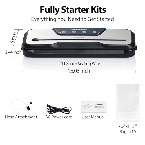 Automatic Food Vacuum Sealer Machine, Beelicious 8-In-1 Food Vacuum Saver with Starter Kits, Pulse Function, Moist & Dry Mode and External VAC for Jars and Containers, Stainless Steel