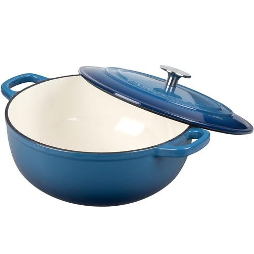 EDGING CASTING Enameled Cast Iron Dutch Oven Pot with Lid for Sourdough Bread Baking, Bread Dutch Ovens, Cooking Pots, 5 Quart, Lake Blue
