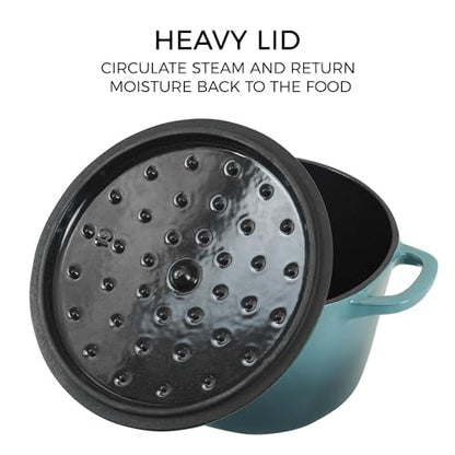 Flavehc Dutch Oven Pot with Lid 1.8 qt Cast Iron Dutch Oven for Bread Baking Slateblue Enameled Cast Iron Rice Pot with Handels