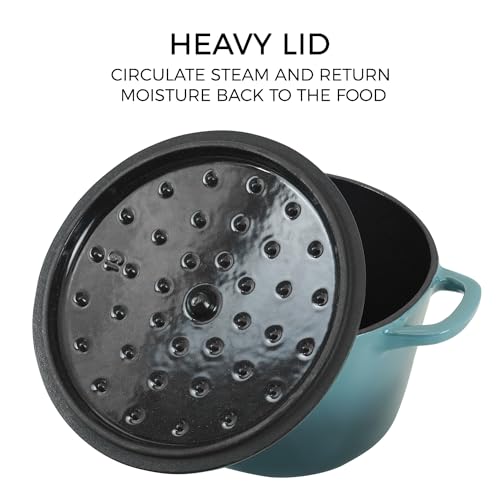 Flavehc Dutch Oven Pot with Lid 2.8 qt Cast Iron Dutch Oven for Bread Baking Slateblue Enameled Cast Iron Rice Pot with Handels