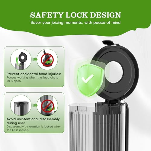 WHUTO Cold Press Juicer, Wide Feed Chute Juicer Machines, Stainless Steel Slow Masticating Juicers Easy to Clean, Vegetables & Fruits Juice Extractor, High Juice Yield, Black Auger