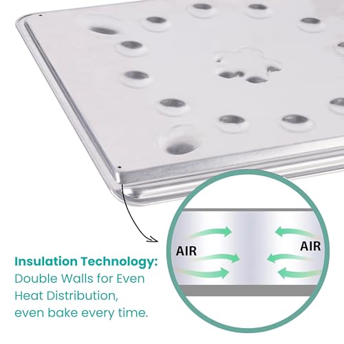 Baker's Secret 2pcs Pure Aluminum Insulated Cookie Sheet Commercial Grade, Baking Tray for Oven 100% Recycled Cookie Sheet Extra Thick - The Natural Collection