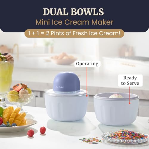 Americana by Elite Pint Perfect™ EIM1205DB Ice Cream Maker, 2 x 1 Pint Capacity Dual Freezing Mugs, Frozen Yogurt, Sorbet, Gelato, Recipes, Periwinkle