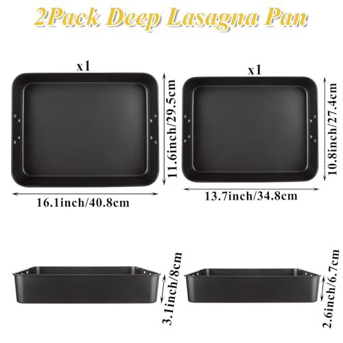 CYEAH 2 Pack Lasagna Pan Deep Baking Pan for Oven, 13.7 in & 16 inch Baking Dishes for Oven, Roasting Pan Brownie Pan with Handles, Nonstick Rectangle Cake Pans Sets for Baking Cooking, Black