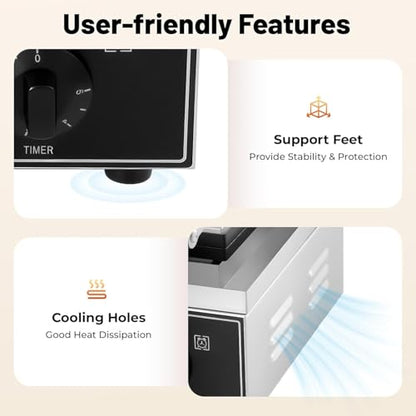 TENNIEX 1550W Electric Donut Maker, 12 Hole Nonstick Doughnut Machine Commercial Waffle Maker Crepe Maker for Restaurant Bakeries Family, Temperature Range 122-572℉