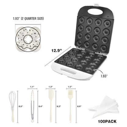DSP All in One 2 Inch Mini Donut Maker, Non-Stick, Cool Touch, Electric Doughnut Machine for 16 Snacks & Desserts, Perfect for Birthday, Wedding, Baby Shower, Christmas, Party, Afternoon Tea