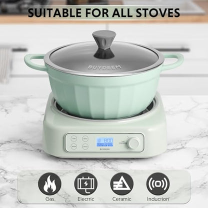 BUYDEEM 5-in-1 Slow Cooker 4.7QT with Removable Nonstick Stockpot, Compatible with Various Cookwares, Two Temperature Controls, Customized Time Settings, Auto Keep Warm for 2H, Cozy Greenish