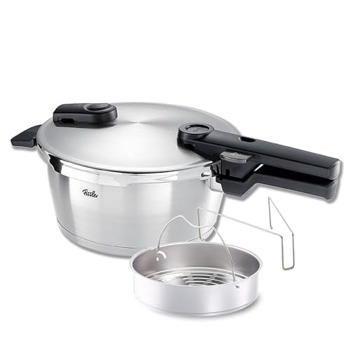 Fissler Vitaquick Premium Pressure Cooker, 3.7 Quart with Steamer Insert and Tripod