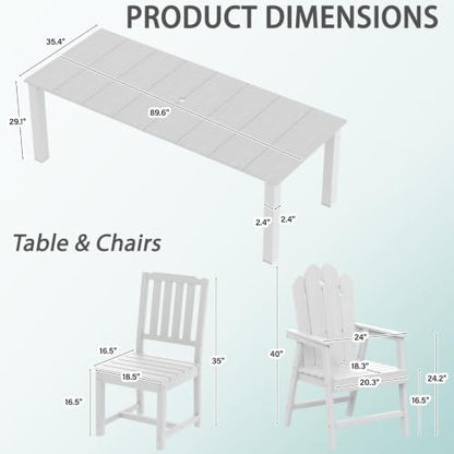 Tioline 11 Piece HDPE Outdoor Dining Set for 10, Patio Furniture, White