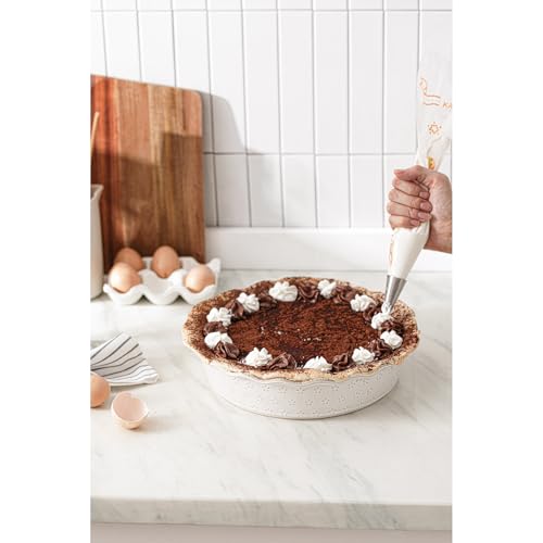 MIKIGEY Deep Pie Dish for Baking, Ceramic Pie Pan for Apple Pie, Tart, Quiche Baking Dish, Farmhouse Decor Pie Plate, Deep Dish Pie Pan, Oven Safe, Off-White