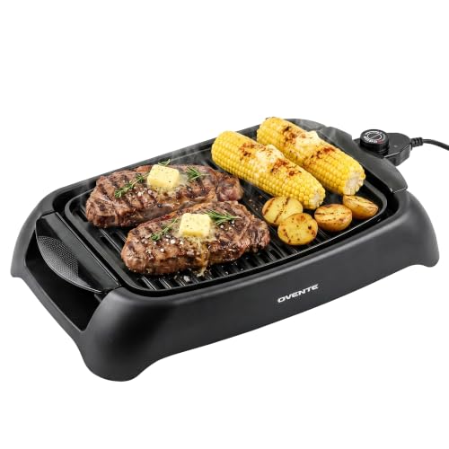 OVENTE Electric Indoor Grill, 13x10 Inch Non-Stick Plate, Black GD1632NLB