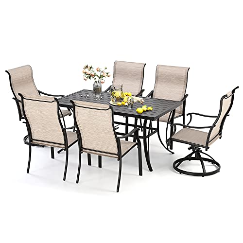 HAPPATIO 7 Piece Patio Dining Set,Outdoor Dining Set,Patio Furniture Sets,2 Swivel Dining Chairs,4 Reg.Dining Chairs,Textilene Furniture Set for Patio,Yard,Pool (Beige Brown)