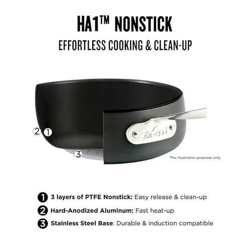 All-Clad HA1 Hard Anodized Nonstick Cookware Set 10 Piece Induction Oven Broiler Safe 500F, Lid Safe 350F Pots and Pans Black