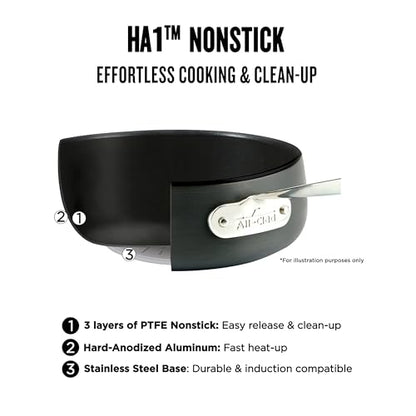 All-Clad HA1 Hard Anodized Nonstick Cookware Set 10 Piece Induction Oven Broiler Safe 500F, Lid Safe 350F Pots and Pans Black
