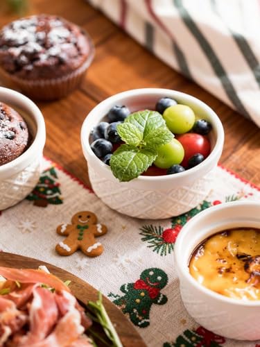 MISSYSSIM 12 oz Ramekins Oven Safe, 4.5 Inch Creme Brulee Ramekins with Lids, Small White Ceramic Souffle Dishes, Mini Baking Bowls with Cover Set of 4, Ramekin Microwave & Dishwasher Safe