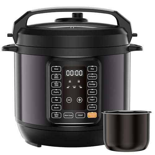 DUMOS Electric Pressure Cooker 16-in-1, 8QT Programmable Multi Cooker with 12 One-Touch Presets, Soup Steam Yogurt and More, Ceramic Inner Pot Delay Start & Keep Warm, Includes Recipe Guide, Black