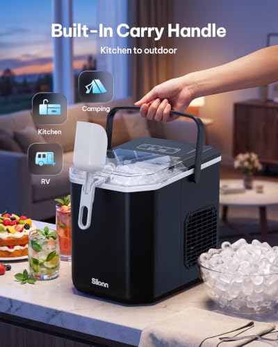 Silonn Ice Maker Countertop with Expandable Ice Basket and Carry Handle