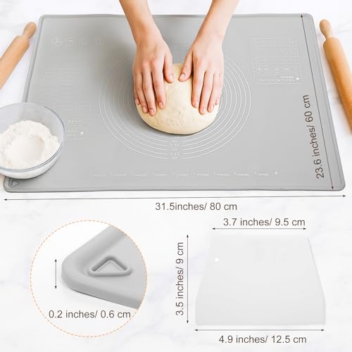 Kifmurase Non-slip Silicone Pastry Mat, 32" x 24" Baking Mat, Extra Large Dough Rolling Mats with Measurements and Edge Heightening, Non-stick Food Grade Mats for Pastry, Bread, Cookies, Pizza