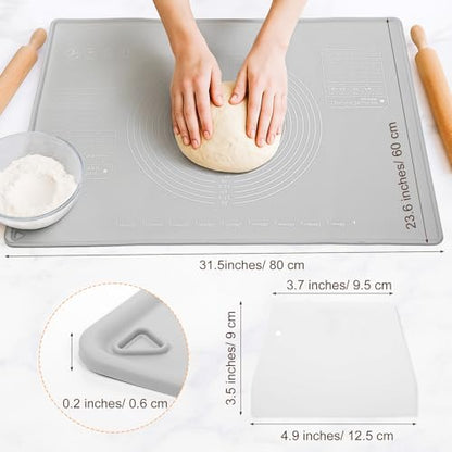 Kifmurase Non-slip Silicone Pastry Mat, 32" x 24" Baking Mat, Extra Large Dough Rolling Mats with Measurements and Edge Heightening, Non-stick Food Grade Mats for Pastry, Bread, Cookies, Pizza