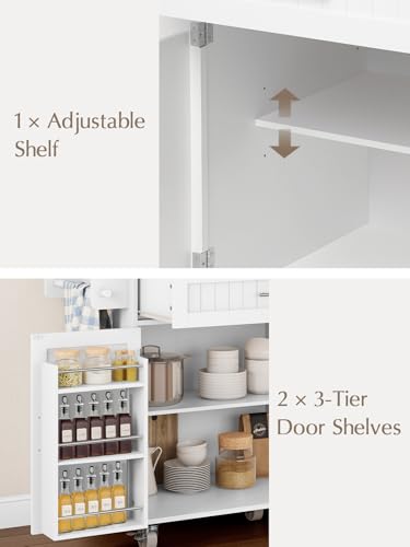 OtterOasis Kitchen Island with Storage, 43.3" Rolling Kitchen Island Cart on Wheels with Wide Drop Leaf Rubberwood Top, Large Mobile Island Table with Trash Can Storage and Towel Bar, White