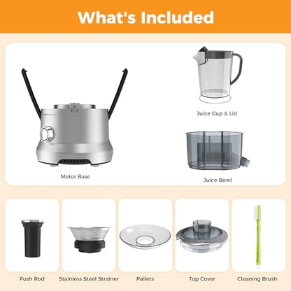 NEWBULIG Centrifugal Juicer, 600W Juicer Machine with 2.5" Feed Chute & 17,000 RPM, 3-Speed Juice Extractor for Whole Fruits Vegetables, Easy to Clean, BPA-Free, Silver