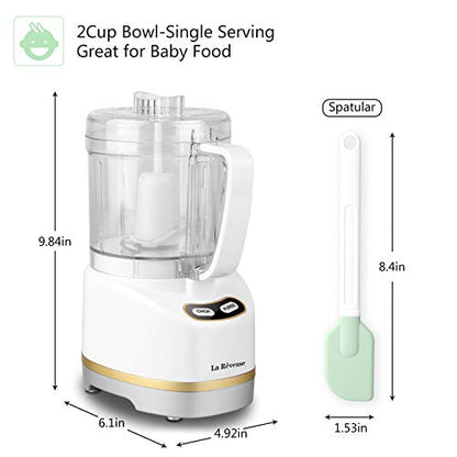 La Reveuse 2 Cup Mini Food Processor, Electric Chopper Small, White