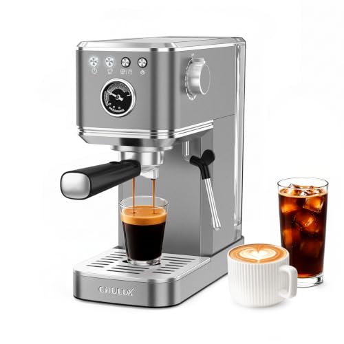 CHULUX Elite Espresso Coffee Machine with Steam Wand for Cappuccino, Gray