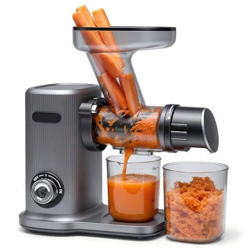 NEWBULIG Cold Press Juicer, Slow Masticating Juicer with 5.9" Large Feed Chute for Whole Vegetables & Fruits, Reverse Function & Dishwasher Safe Parts, High Juice Yield, Silver