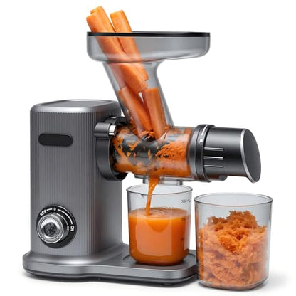 NEWBULIG Cold Press Juicer, Slow Masticating Juicer with 5.9" Large Feed Chute for Whole Vegetables & Fruits, Reverse Function & Dishwasher Safe Parts, High Juice Yield, Silver